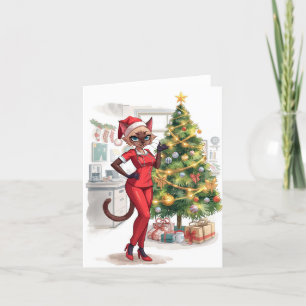 Nurse on Duty Christmas Time for Cat Lovers Holiday Card
