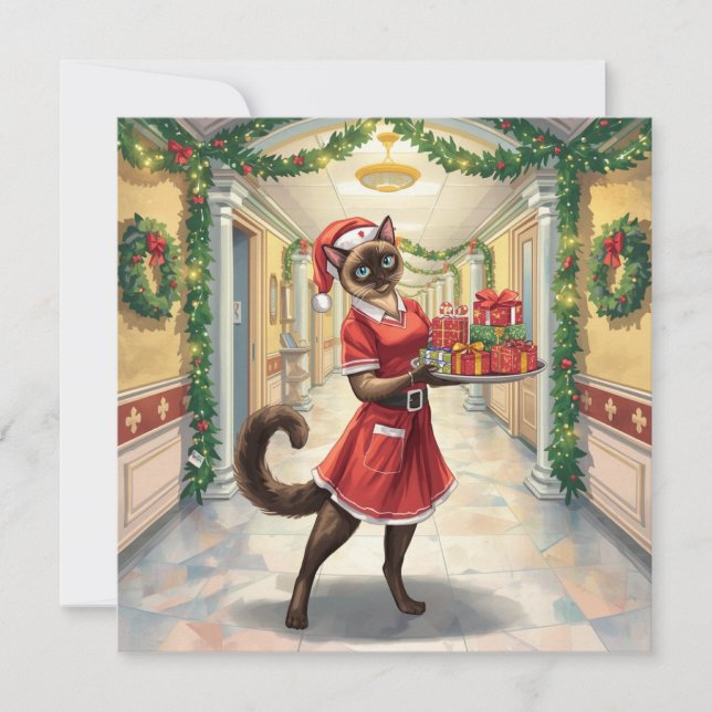 Nurse on Duty Christmas Time for Cat Lovers Holiday Card (Front)