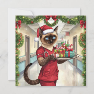 Nurse on Duty Christmas Time for Cat Lovers Holiday Card