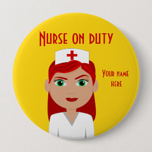 Nurse On Duty Yellow Round Button