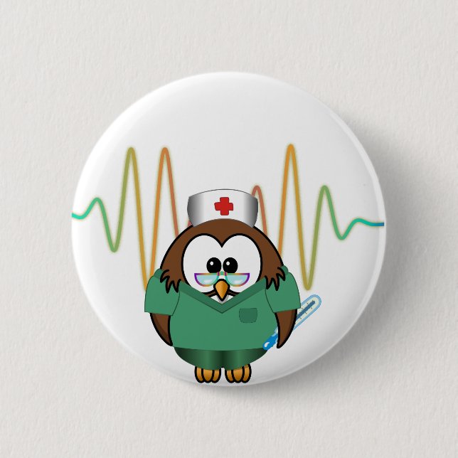 nurse owl 6 cm round badge (Front)
