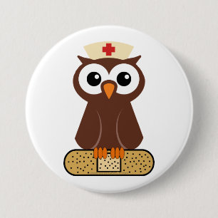 Nurse Owl (w/bandaid) 7.5 Cm Round Badge
