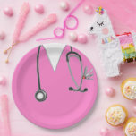 Nurse Party Paper Plate<br><div class="desc">Unique nursing graduation or appreciation party plates featuring pink hospital scrubs,  stethoscope and funny Swiss army knife illustration.</div>