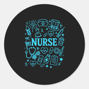 Nurse Patriotic Doodle July 4th Patriotic Independ Classic Round Sticker