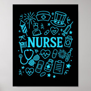 Nurse Patriotic Doodle July 4th Patriotic Independ Poster