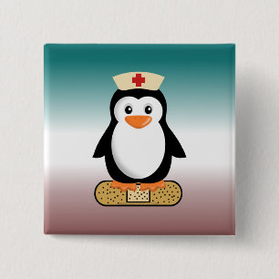 Nurse Penguin (w/bandaid) 15 Cm Square Badge
