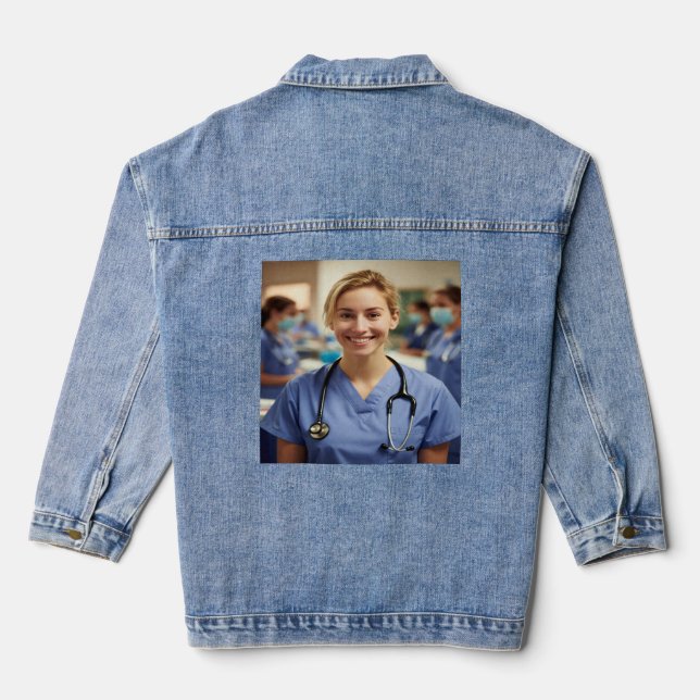 Nurse Photo Customize Personalize Denim Jacket (Back)