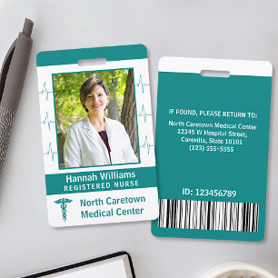 Nurse Photo Hospital Employee Custom Bar Code Logo ID Badge