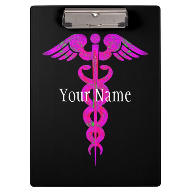 Nurse Pink Caduceus Medical Personalised Clipboard (Front)