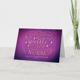 Nurse Pink Glitter Thank You Appreciation Purple Card