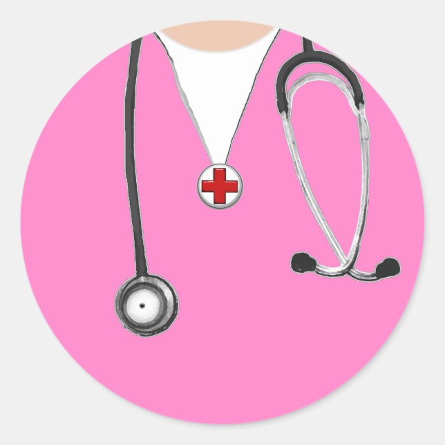 Nurse Pink Scrubs Classic Round Sticker (Front)