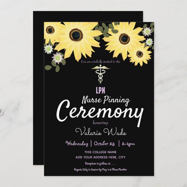 Nurse Pinning Ceremony Graduation Sunflower Invitation (Front/Back)