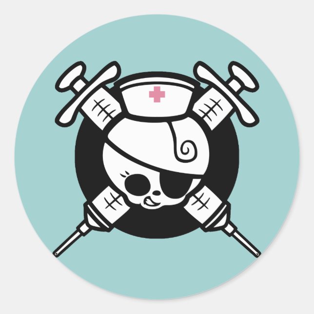 Nurse Pirate and Cross Hypos Classic Round Sticker (Front)