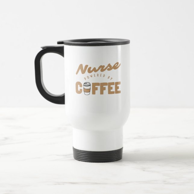 Nurse Powered By Coffee Funny Travel Mug (Left)