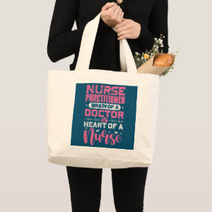 Nurse Practitioner Brain of A Doctor NP Heartbeat Large Tote Bag