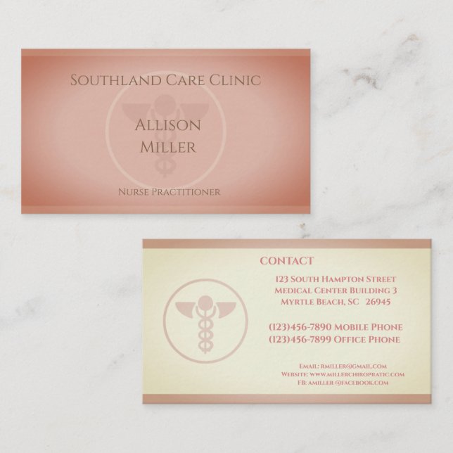  Nurse Practitioner Brown Caduceus Business Card (Front/Back)