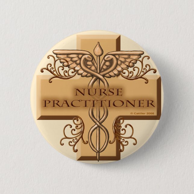 Nurse Practitioner Cross Caduceus 6 Cm Round Badge (Front)