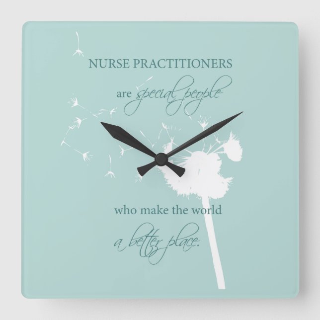 Nurse Practitioner Dandelion Square Wall Clock (Front)