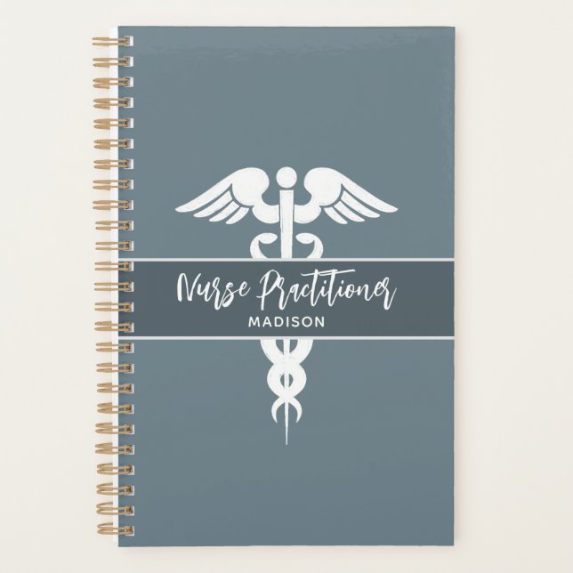 Nurse Practitioner Dusty Blue White Personalised Planner (Front)