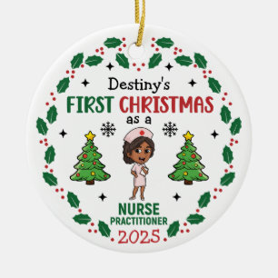 Nurse Practitioner First Christmas Custom Name Ceramic Ornament