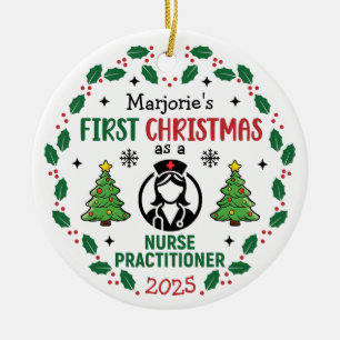 Nurse Practitioner First Christmas Personalised Ceramic Ornament