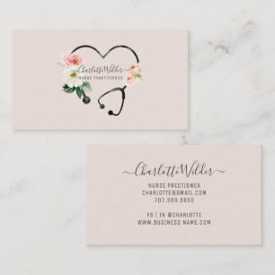 Nurse Practitioner Floral Stethoscope Business Card