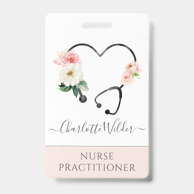 Nurse Practitioner Floral Stethoscope ID Badge (Front)