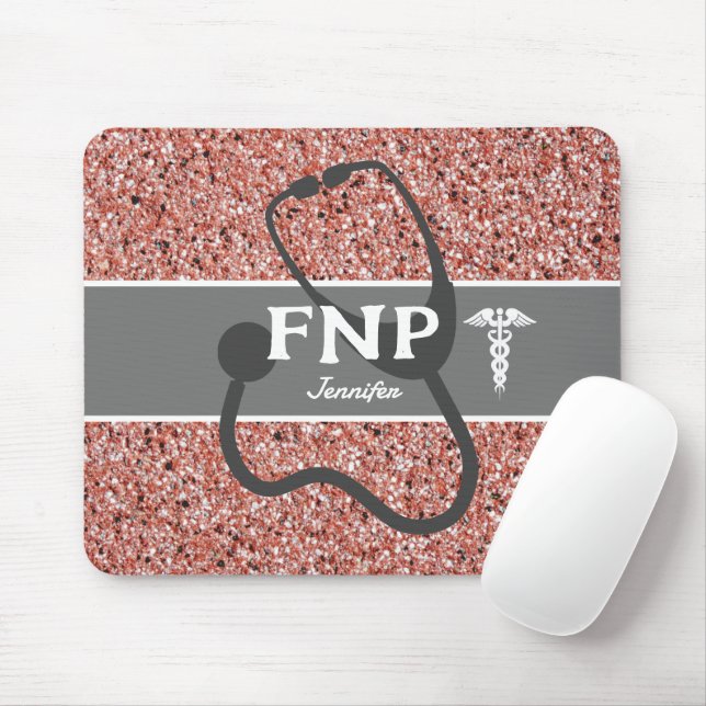 Nurse Practitioner FNP Rose Gold Glitter Monogram Mouse Pad (With Mouse)