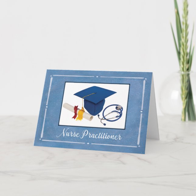 Nurse Practitioner Graduate Cap Diploma Stethoscop Card (Front)