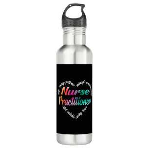 Nurse Practitioner Heart Word Cloud Watercolor 710 Ml Water Bottle