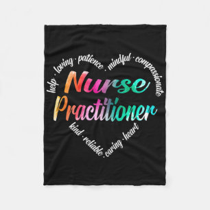 Nurse Practitioner Heart Word Cloud Watercolor Rai Fleece Blanket