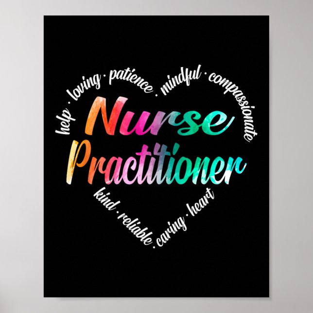 Nurse Practitioner Heart Word Cloud Watercolor Rai Poster (Front)