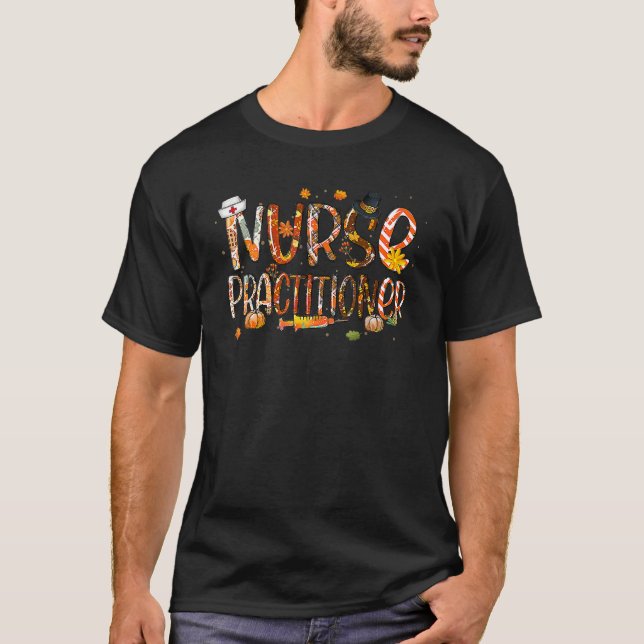 Nurse Practitioner Leopard Plaid Pilgrim Hat Thank T-Shirt (Front)