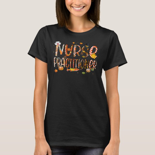 Nurse Practitioner Leopard Plaid Pilgrim Hat Thank T-Shirt (Front)