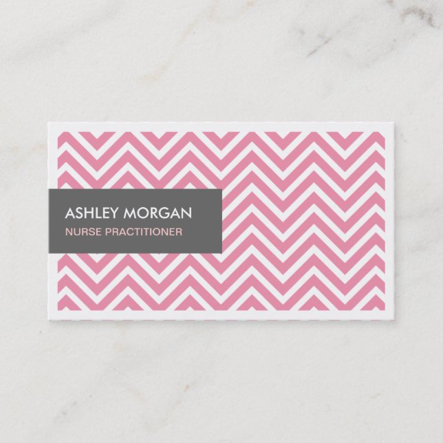 Nurse Practitioner - Light Pink Chevron Zigzag Business Card (Front)