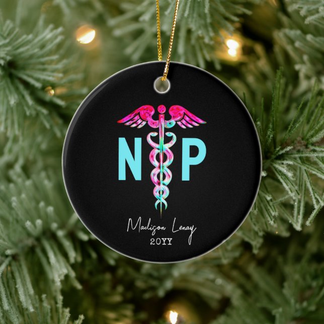 Nurse Practitioner NP Stylish Pink Personalised Ceramic Ornament (Tree)