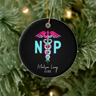 Nurse Practitioner NP Stylish Pink Personalized Ceramic Ornament