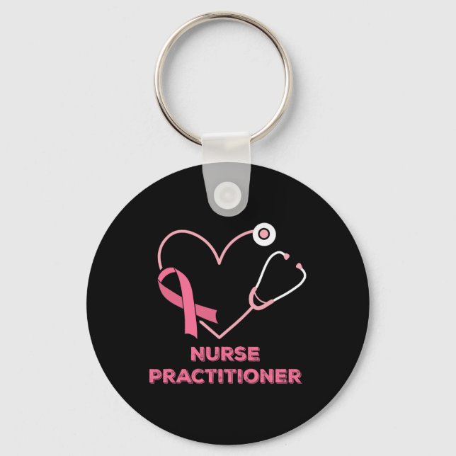 Nurse Practitioner Pink Heart Stethoscope Breast C Key Ring (Front)
