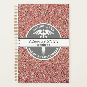 Nurse Practitioner Pink Rose Gold Glitter Name Planner