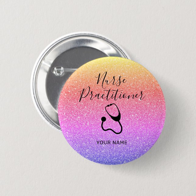 Nurse Practitioner Rainbow Glitter Personalised 6 Cm Round Badge (Front & Back)