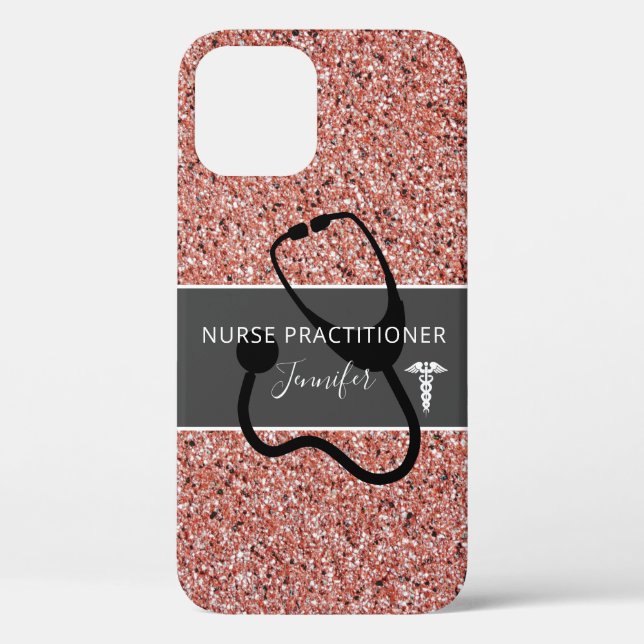Nurse Practitioner Rose Gold Glitter Personalised Case-Mate iPhone Case (Back)