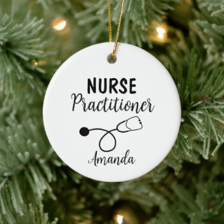 Nurse Practitioner Stethoscope Script Calligraphy Ceramic Ornament