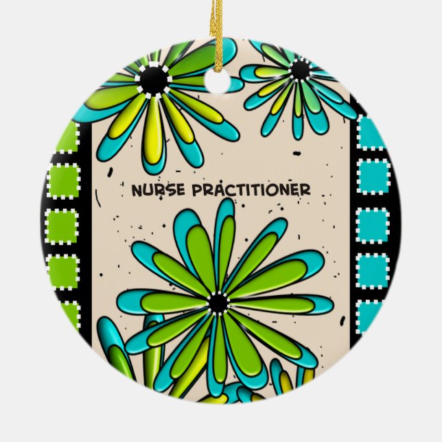 Nurse Practitioner Whimsical Flowers II Ceramic Ornament (Back)