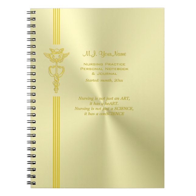 Nurse record keeping with golden caduceus notebook (Front)