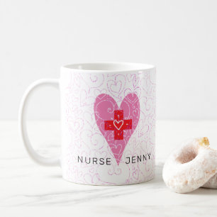 Nurse Red Pink Hearts Personalised Coffee Mug