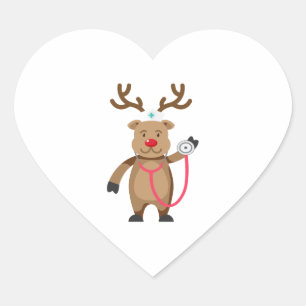 NURSE REINDEER Funny Cute Christmas Artwork Nursin Heart Sticker