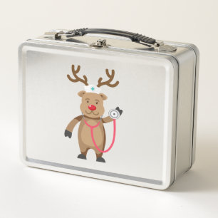 NURSE REINDEER Funny Cute Christmas Artwork Nursin Metal Lunch Box