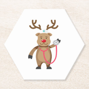 NURSE REINDEER Funny Cute Christmas Artwork Nursin Paper Coaster