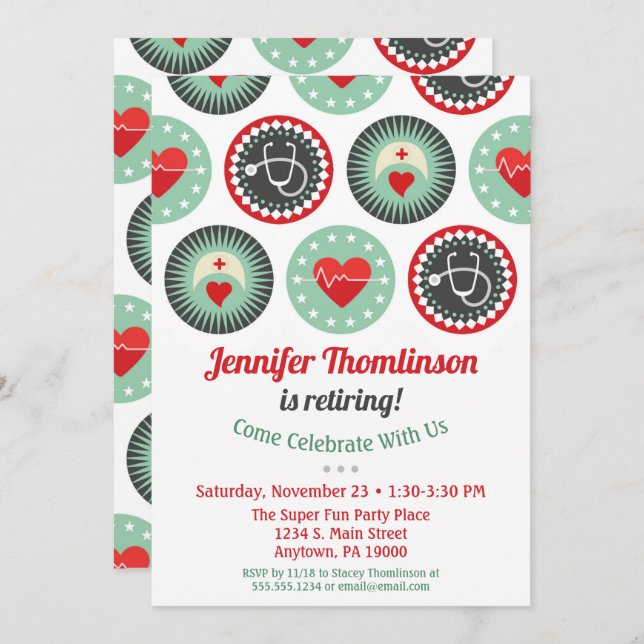 Nurse Retirement Invitation Nursing Party RN LPN (Front/Back)