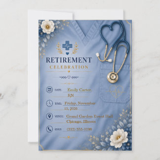 Nurse Retirement Invitation Template | Blue Floral